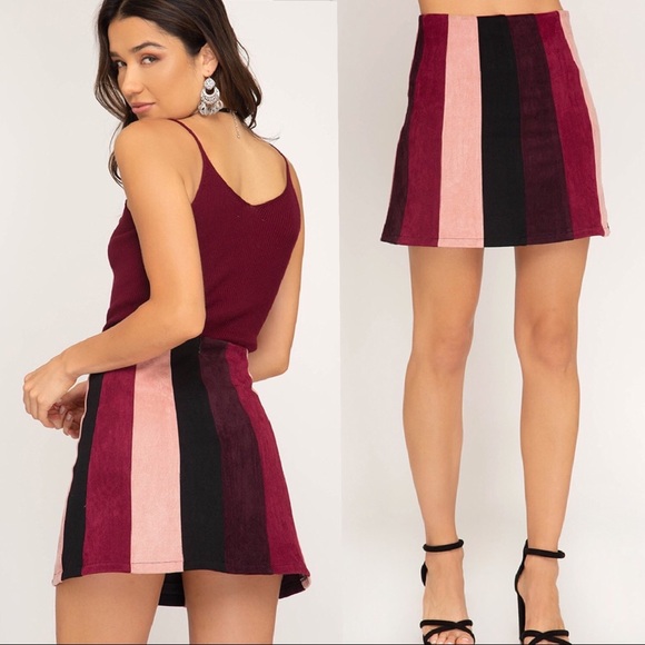 Striped Faux Suede Mini Skirt Color Block - Picture 7 of 9